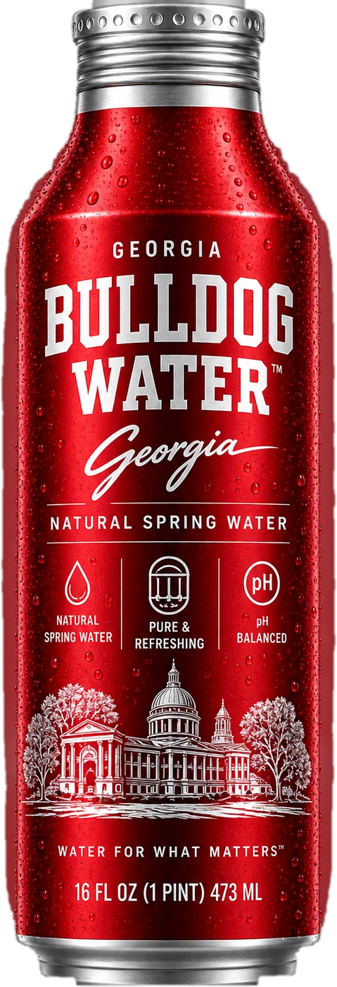 A chilled red aluminium bottle of Georgia Bulldog Water